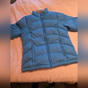 LL Bean Womens Medium Blue Goose Down Puffer Jacket Full Zip Coat Winter Warm US